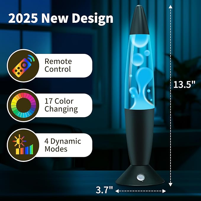17 Color Changing Liquid Motion Lamp with Remote 13.5”LED Motion Lamp Relaxing Night Light for Kids Adults with White Wax in Clear Liquid Motion Lamp for Home Decor Gift (Black Base)