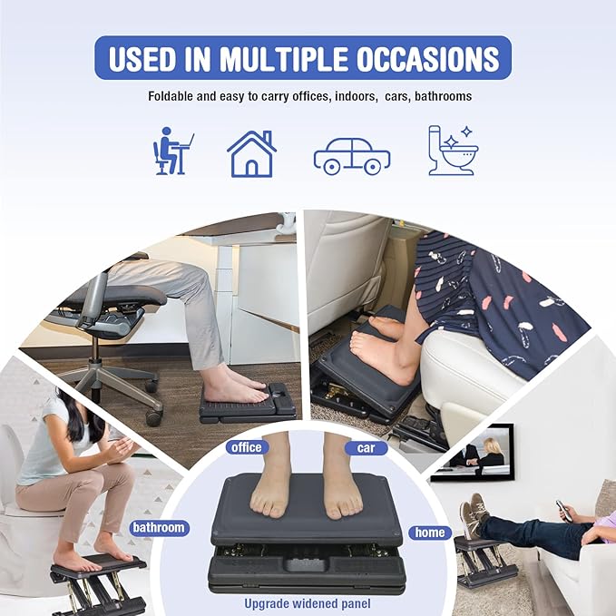 Foot Rest for Under Desk at Work 4-Level Height Adjustable, Lengthen Ergonomic Foldable Footrest for Office, Gaming,Computer, Soft & Removable Pad Desk Foot Stool for All Seasons (Gray Plus)