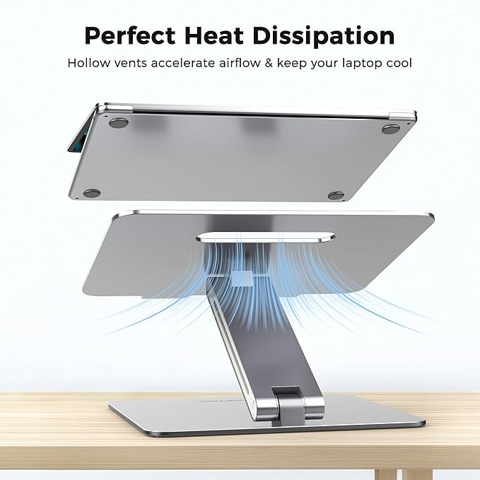 AboveTEK Laptop Stand, Adjustable Portable Computer Riser, Ergonomic Aluminum Notebook Desktop Holder for Desk, Compatible with MacBook Pro, Air, HP, Fits Up to 17 Inch Laptops, Silver