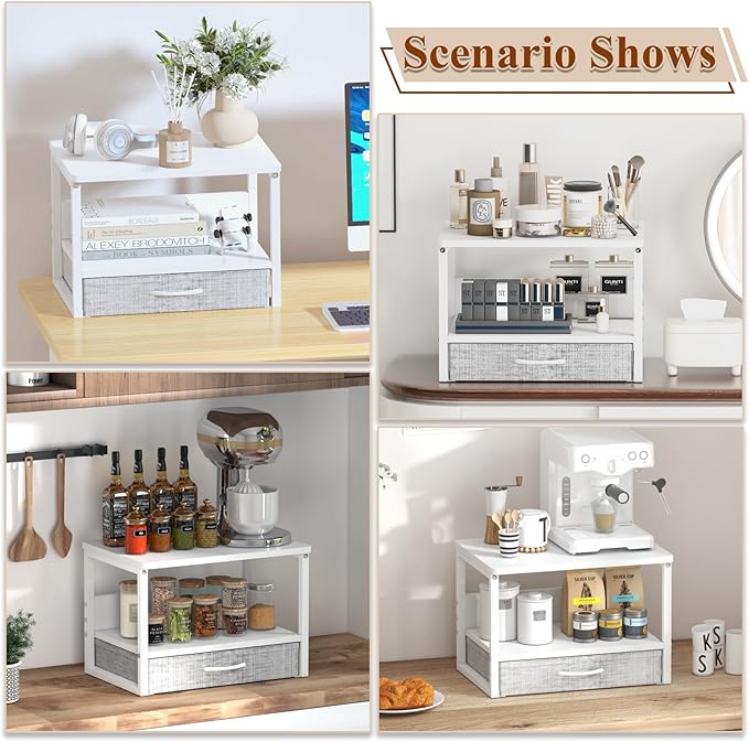 MARTY Printer Stand with Storage Drawer for Desk, 2-Tier Desktop Printer Stand Shelf Organzier for Home Office Printer Riser Under Desk Small Printer Table for Fax Machine Copier Scanner (White)