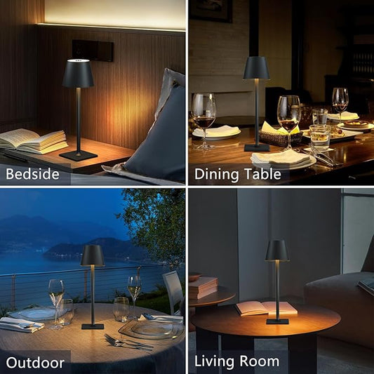 4 Pack Cordless Table Lamps, Portable Rechargeable Lamp, 6000mAh Battery Operated, 3 Color Dimmable LED Table Light for Restaurant/Bedroom/Outdoor Party/Camping/Cafe Night Light(Black)