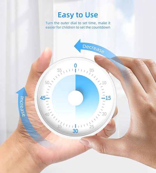 Visual Timer for Adults Teenager - Timers for Classroom Teachers 60 Minutes Countdown Home School Study Tool, Non-Ticking Rotating Timer for Exam Work Kitchen Office Gym, 1 Pack