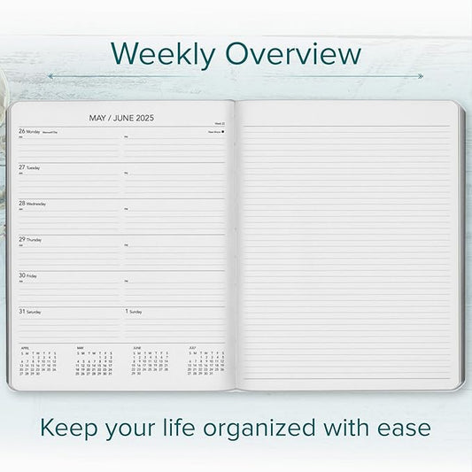 Harbor Weekly and Monthly Journal Notebook Planner 2025 - Lined, Durable Faux Leather, Softcover, 176 Quality Pages, For Men and Women, For Writing, Work & Travel, Metallic Rose Gold - 9 x 7 "