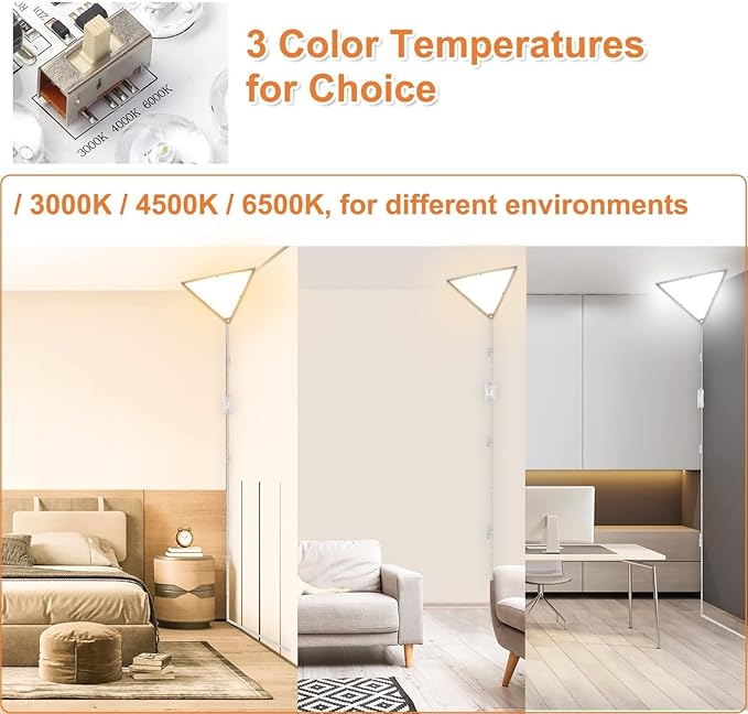 Upgraded Corner Light, 22W 2000LM LED Corner Lights for Living Room, 3000K/4000K/6000K Plug in Ceiling Lights with Switch, Lamp for Bedroom, Triangle Shape