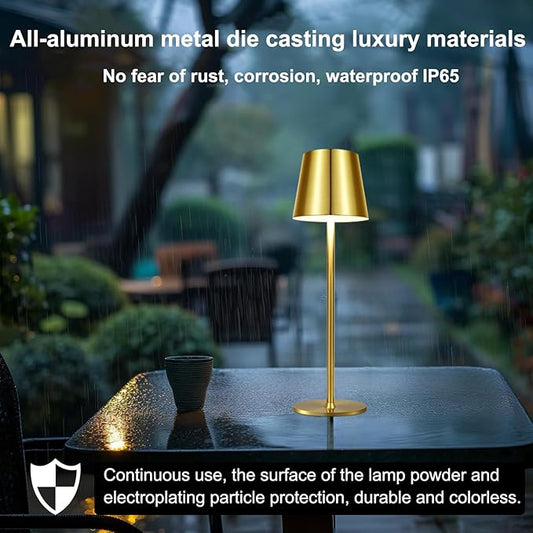 2 Pack Gold Cordless Table Lamp Rechargeable, Metal Small Bedside Table Lamp with 3 Adjustable Pole, 5400mAh Battery Operated Touch Lamp for Bedroom Kitchen Dining Waterproof & Portable