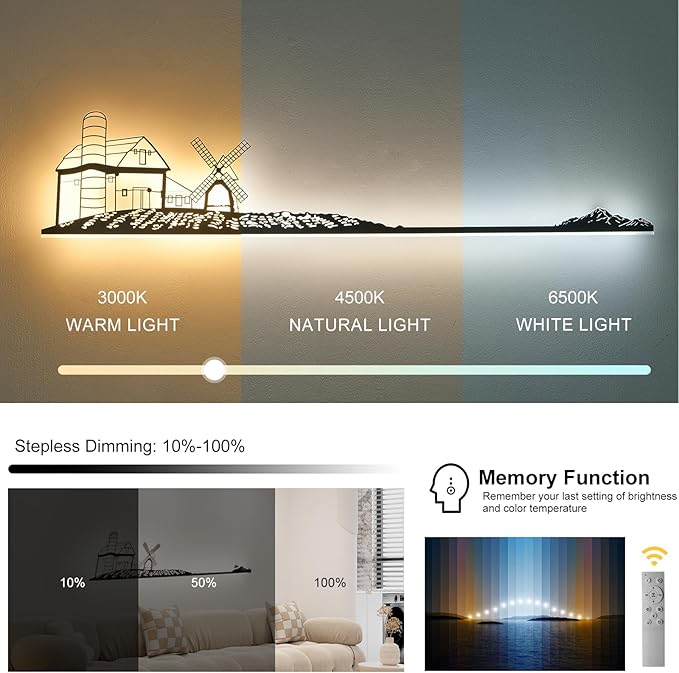 Qcyuui Dimmable LED Wall Lights Wall Sconce with Remote Control 47.2inch Wall Lamp Black Led Wall Sconce Indoor Creative Wall Lighting for Bedroom Living Room Hallway Staircase, 32W