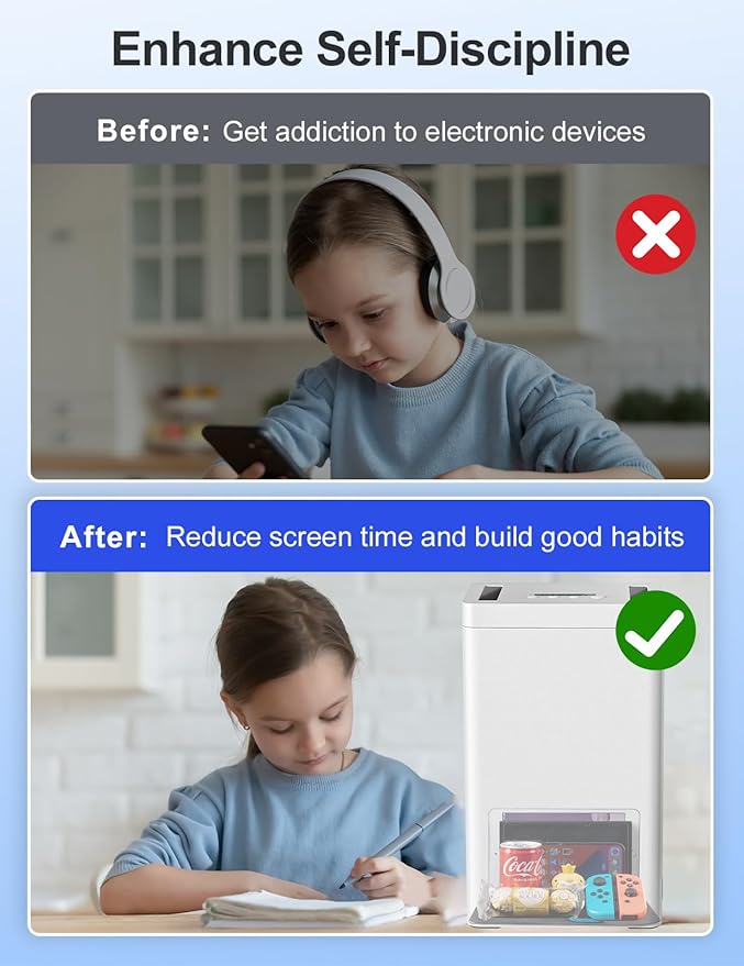 Metal Timed Lock Box with Emergency Unlocking, Phone Locked Box with Timer, Locking Container, Audio Prompt, Self-Control Safe Locker for Cellphone/iPad Mini/Medicine (Large)