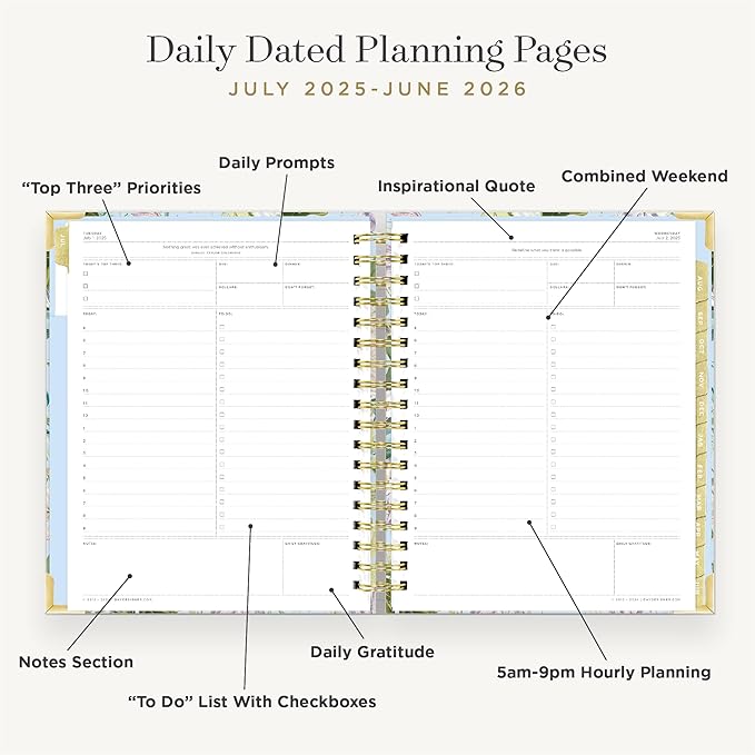 Day Designer 2025-2026 Daily Planner – Premium Planner for Stylish Organization. Combines Monthly Calendar, Hourly Schedule, To-Do List, Gratitude, Goal Setting, Inspirational Quotes, Stickers & More. Elegant laminated Cover with Gold Accents (Palmetto)