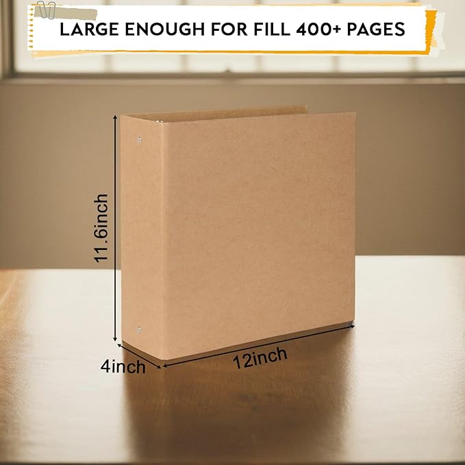 2 Packs Kraft 3-inch Binder, Durable Letter Size 3 Ring Binder Natural Recycled Kraft 3 Ring, O-Ring Organizer, Fit for 8.5x11 Inches, for Home Office Supplies