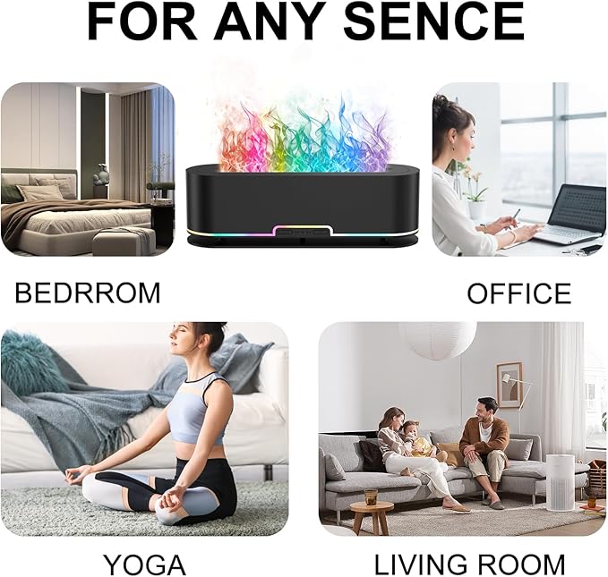 2025 Upgraded Rainbow Flame Fire Diffuser Humidifier, 7 Colors Changing Oil Diffuser, Ultra-Quiet Aroma Essential Oils Aromatherapy Diffusers for Large Room, Bedroom, Office