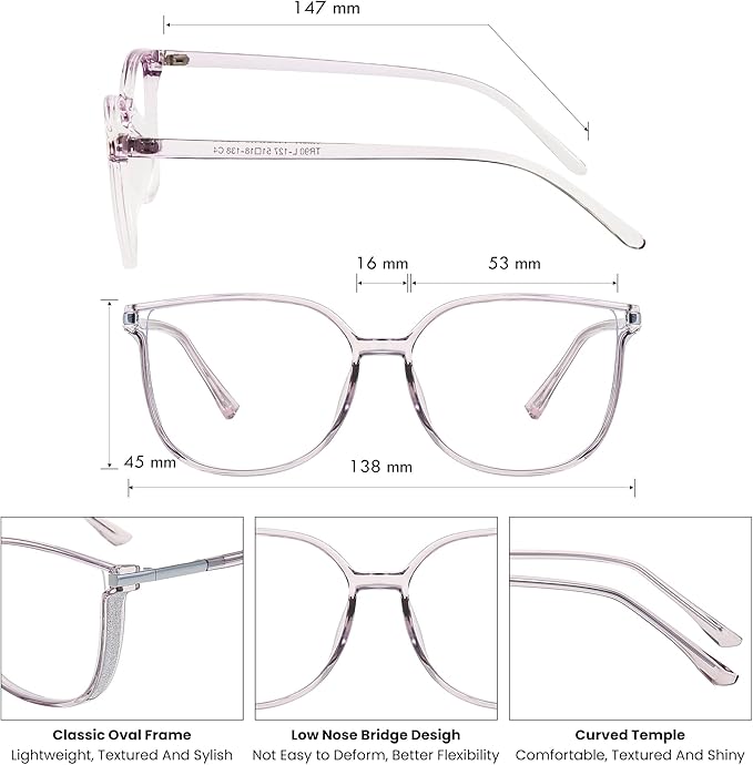 GUDVUE Oversized Blue Light Glasses, Computer Reading/Gaming/Phones Glasses, Anti Glare/UV400/Eye Strain, Large Square Frame