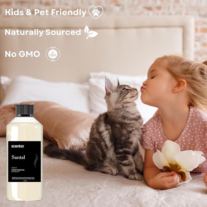 Santal Diffuser Oil 500ml – Luxury Santal-Inspired Oil – Cedarwood, Amber, Musk, Vanilla – Essential Oil Blend for Large Rooms, Cold-Air Diffusers, HVAC & Ultrasonic Use