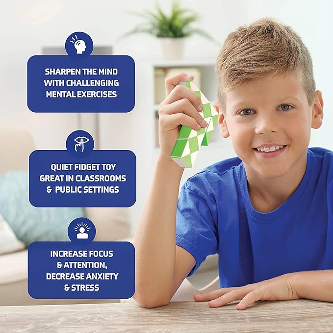 Neliblu 6 Sensory Fidget Snake Cube Twist Puzzles Toys for Kids - Stocking Stuffers - Bulk Pack of 6 Assorted Colors - Snake Fidget Toy Party Favors - Snake Puzzle Party Bag Fillers