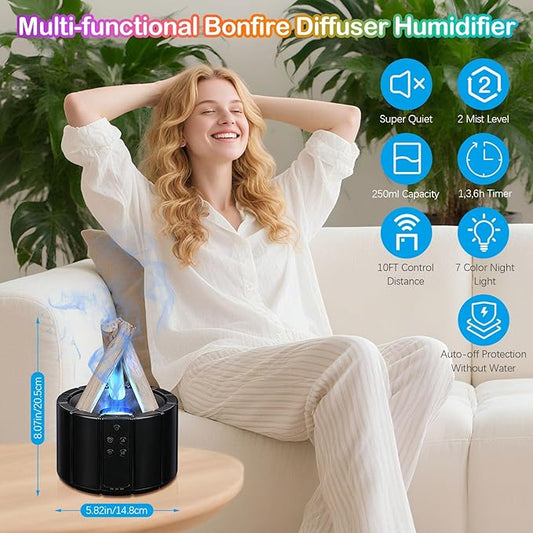Campfire Flame Essential Oil Diffuser, Doyosh 7 Colors Bonfire Aromatherapy Diffuser Humidifier, 250ml Cool Mist Humidifier, Scent Aroma Diffuser with Remote, Timer, Auto-Off Function for Home, Office