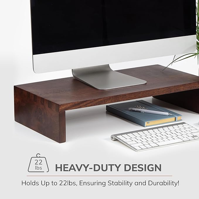 Anji Mountain Wooden Monitor Stand - Elegant Monitor Riser, Perfect Monitor Stand for Desk Organization, Durable Wood Construction monitor stands, Enhances Ergonomics and Workspace Efficiency,Walnut