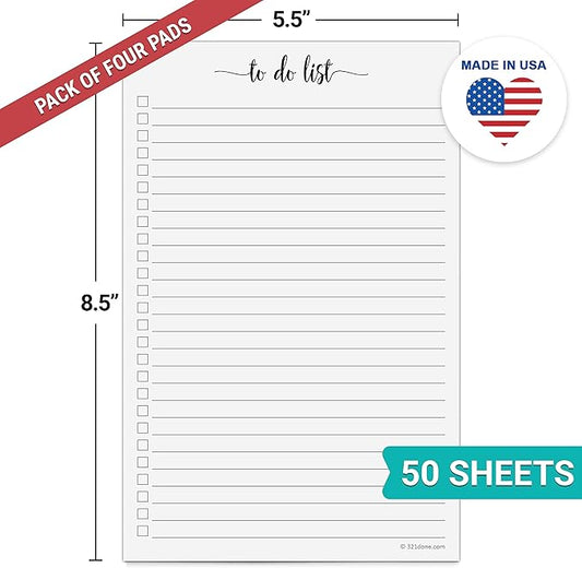 321Done To Do List Notepad - Pack of 4-50 Sheets (5.5 x 8.5) To-Do's Notepad Tear Off, Planning Memo Pad, Planner Checklist Organizing - Made in USA - Simple Script - College-Ruled