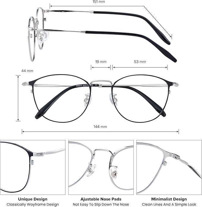 GUDVUE Blue Light Glasses, Computer/Gaming/TV/Phones Glasses for Women/men, Anti Glare/UV400/Eye Strain, Oval Black/Silver