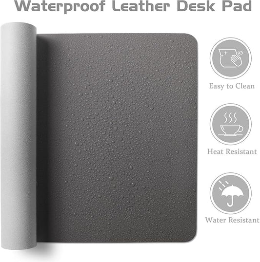 Aothia Leather Desk Pad Protector, Office Mat, Large Mouse Pad, Laptop Desk Pad, Non-Slip PU Leather Blotter, Waterproof Writing Pad for Office and Home (Gray, 47" x 17")
