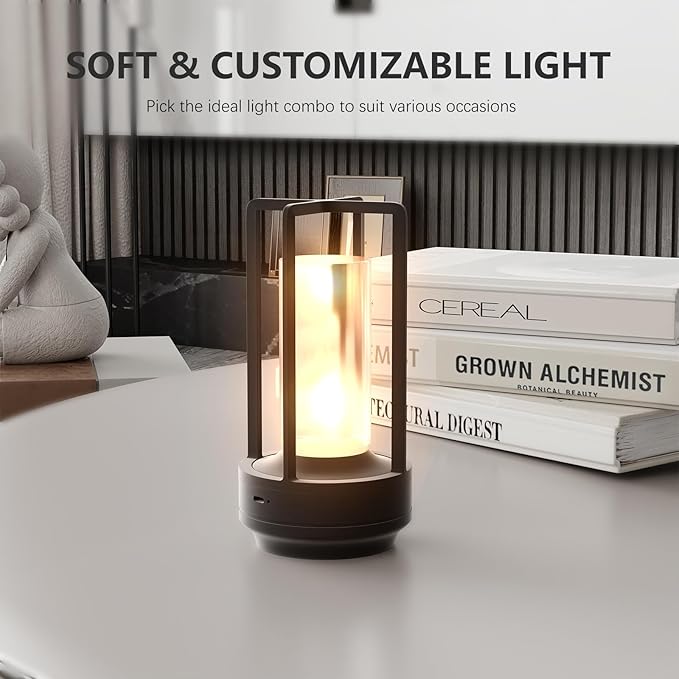 Table Lamp, Portable Cordless Rechargeable LED Lamp, 3-Colour Dimming Metal Bedside Lamp, Small Desk Lamp for Bedroom and Outdoor Use, Ideal for Restaurants, Bars, Coffee Shops and Camping