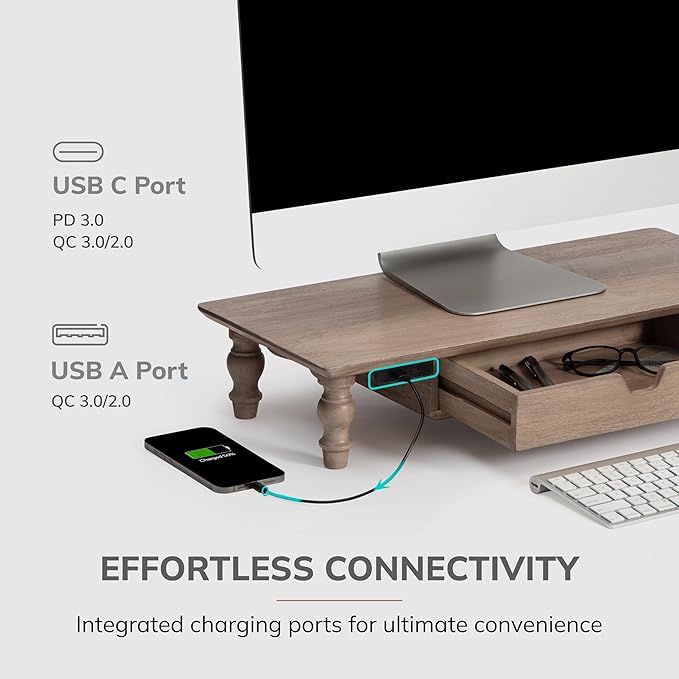 Anji Mountain Monitor Stand - Desktop Organizer & Laptop Riser, Ergonomic Monitor Riser, Space-Saving Monitor Stand for Desk, Durable Construction, Easy Assembly, Ideal for Home & Office (Biscotti, 20-Inch)