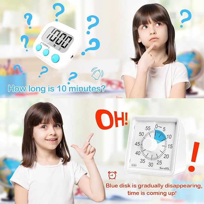 Secura 60-Minute Visual Countdown Timer for Kids & Adults, Classroom Time Management Tool (Blue & White)