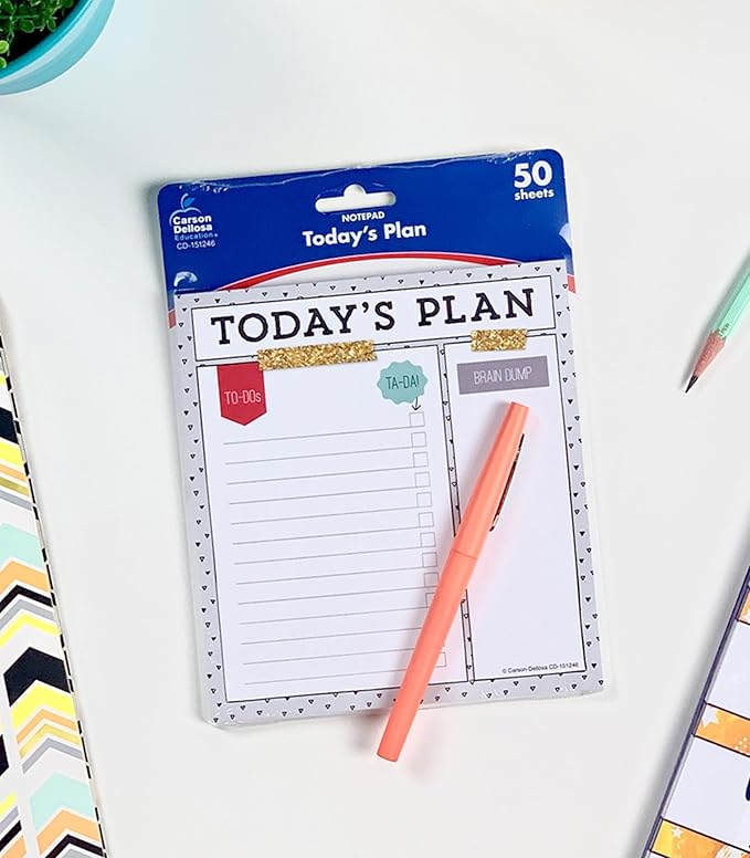 Carson Dellosa Notepad 3-Pack Set, Note Pads for To Do List, Sketch Pad, Grocery List, Checklist, and Classroom Organization Stationary, Desk Accessories and Office Supplies
