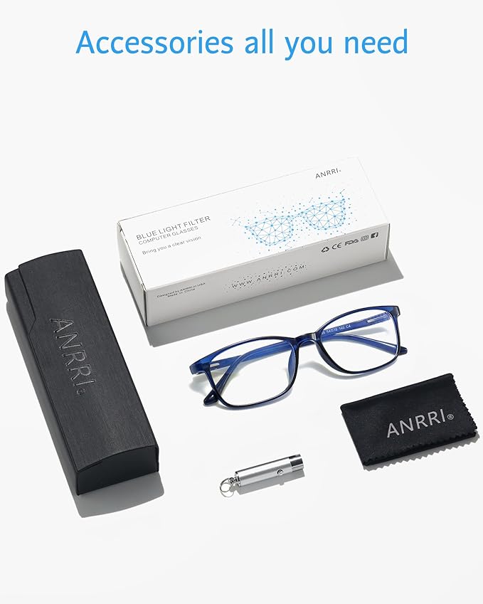 ANRRI Blue Light Blocking Glasses Anti Eyestrain UV Filter Computer Game Eyeglasses Lightweight Blue Frame