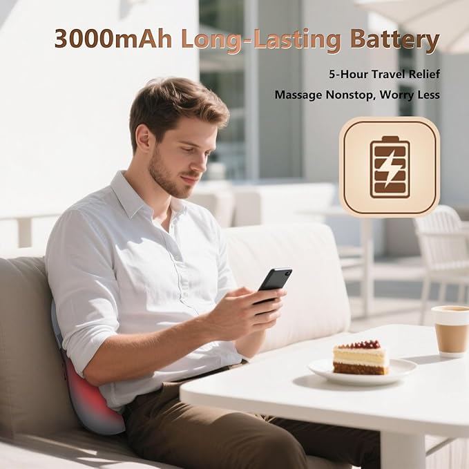 Back Massager, Shiatsu and Percussion Massage, Cordless Lower Back Massage for Pain Relief Deep Tissue, Back Massager with Heat,4D Neck Massager and Massage Pillow fror Shoulder,Grey