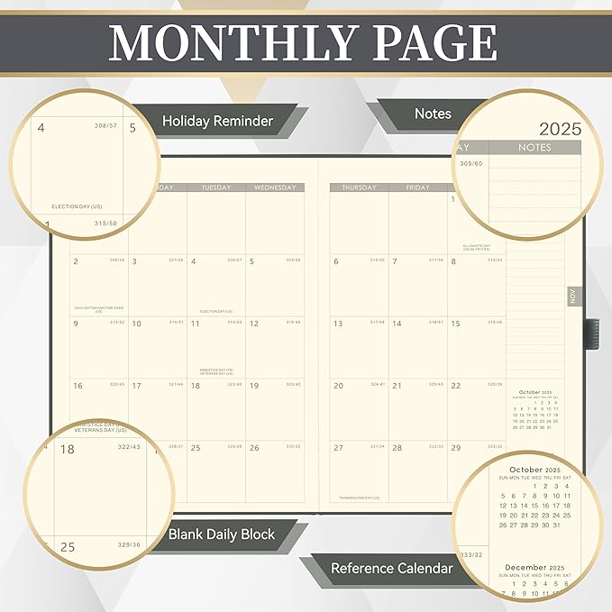 2025-2026 Planner - Weekly Monthly Planner 2025-2026, 8.5"x11", Jul.2025 - Jun.2026, Leather Hardcover, 12 Monthly Tabs, Pen Loop, Elastic Closure, Pocket, Grey