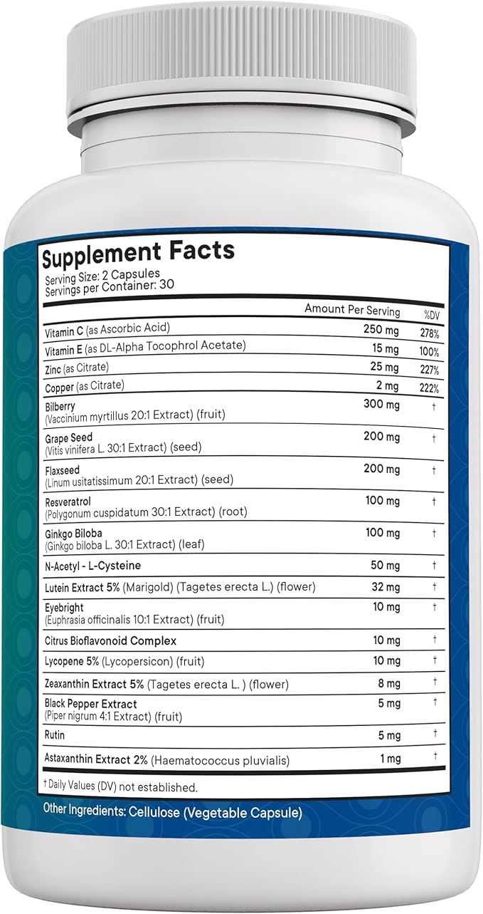 NEW AGE Eye Health Vitamins with Bilberry Lutein & Zeaxanthin Lycopene Resveratrol Grape Seed Extract Astaxanthin - Eye Vitamin - 180 Count