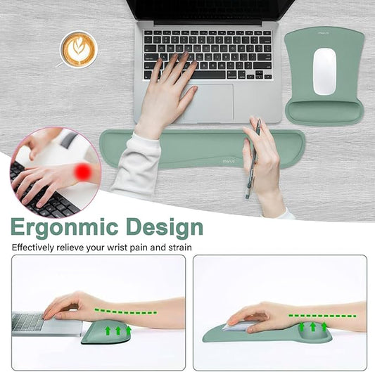 MOSISO Wrist Rest Support for Mouse Pad & Keyboard Set, Ergonomic Mousepad Non-Slip Base Home/Office Pain Relief & Easy Typing Cushion with Neoprene Cloth & Raised Memory Foam, Emerald Green