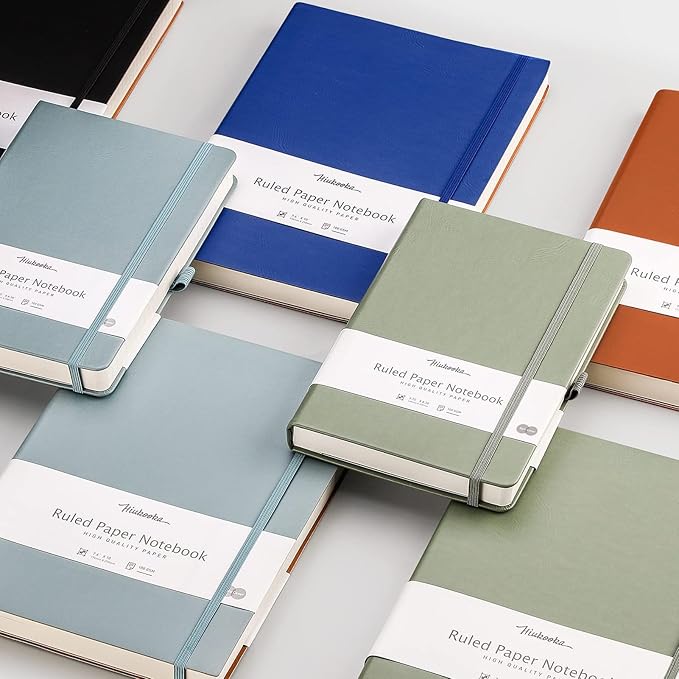 HIUKOOKA College Ruled Notebooks for work, A5 Lined Notebook Leather Journal, 320 Pages Thick Notebook Journals for Writing Diary Office School Students, 5.75'' X 8.38'' - Green