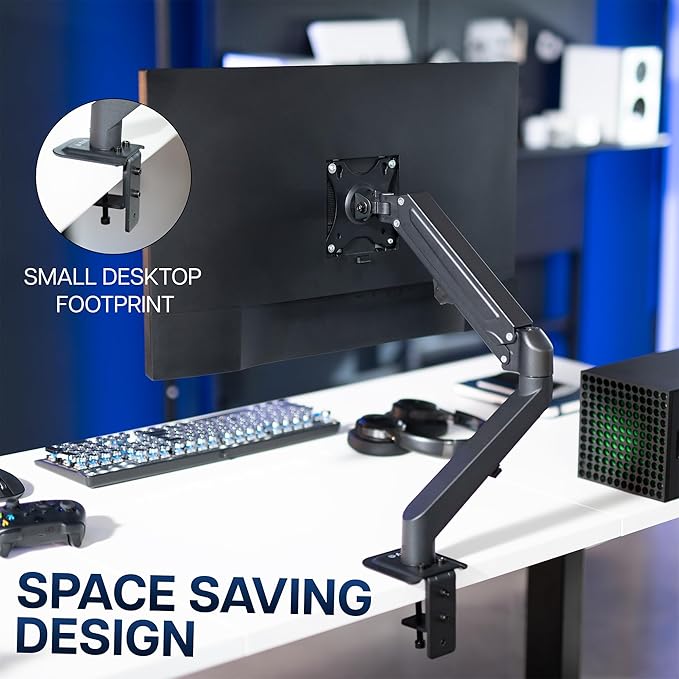 VIVO Articulating Single 17 to 27 inch Pneumatic Spring Arm Clamp-on Desk Mount Stand, Fits 1 Monitor Screen with Max VESA 100x100, Black, STAND-V101O