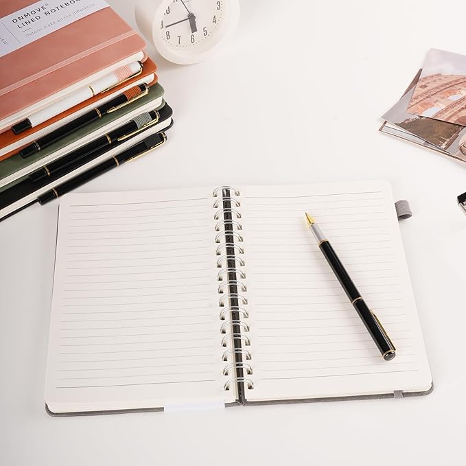 Spiral Notebooks Journal for Women Men 12 Pack Bulk Leather Hardcover with Pen Holder A5 160 Pages 100 GSM Thick Paper for Work School Lined Sky Blue