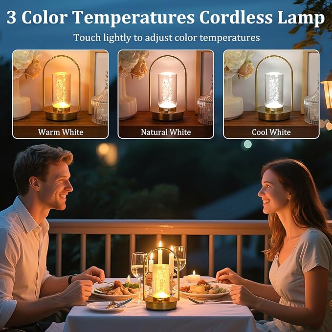 Cordless Table Lamp,Outdoor Rechargeable Small Touch LED Lamp 3 Colors Dimmable Light Aesthetic Pretty Decorative Battery Powered Lamp for Bedside,Living Room,Patio,Bedroom,Kitchen (Cylinder Droplet)