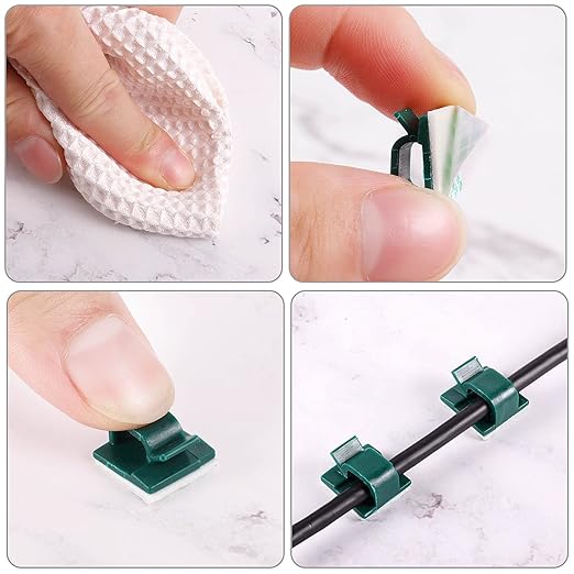 Blulu 100 Pcs Adhesive Cable Clips Bulk Wire Holder for Cord Organizer Clips Cable Management Outdoor Light Hooks for Christmas Wall String Lights Fairy Lights