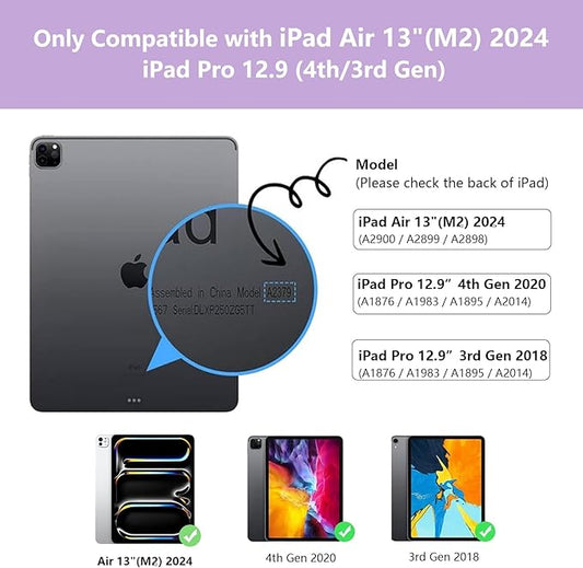 Keyboard Case for iPad Air 13 inch (M3/M2, 2025/2024), Backlit Keyboard for iPad Pro 12.9” inch (4th Gen 2020/ 3th Gen 2018) - Touch Trackpad - 360° Protective Case with Pencil Holder (Light Purple)