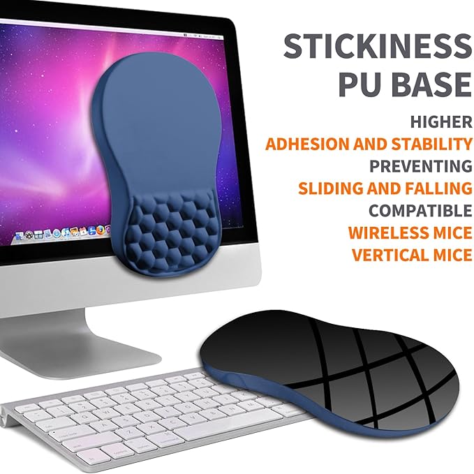 Ergonomic Joint Wrist Support Mouse Pad with Memory Foam Cushion Massage Bump, Carpal Tunnel Pain Relief Mousepad Slope Design for Wrist Rest, 11.8x7.9 in, Dark Steel Blue