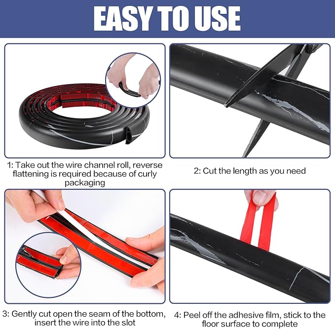 Floor Cord Cover Self Adhesive Cord Hider,3.3FT Cable Management, Extension Strip Protector for Wires, Prevent Cable Trips for Offices, Gyms, Exhibitions Cavity:0.47"(W) x 0.35"(H) Black Stone