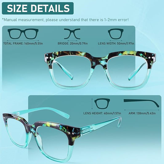 Progressive Multifocus Reading Glasses for Women Men Blue Light Blocking Spring Hinge Square Computer Readers