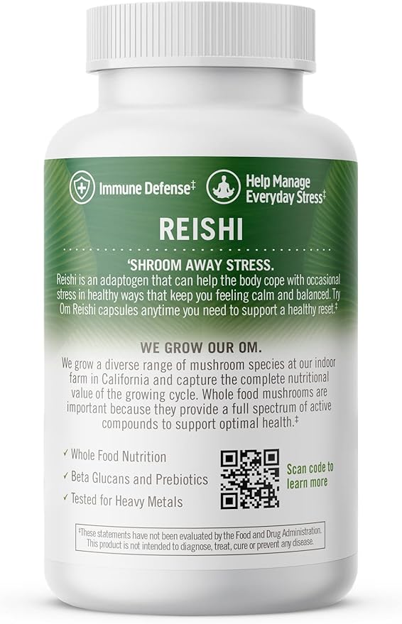 OM MUSHROOM SUPERFOOD Reishi Mushroom Capsules Superfood Supplement, 90 Count, 30 Days, Organic Adaptogen for Stress Relief and Immune Health