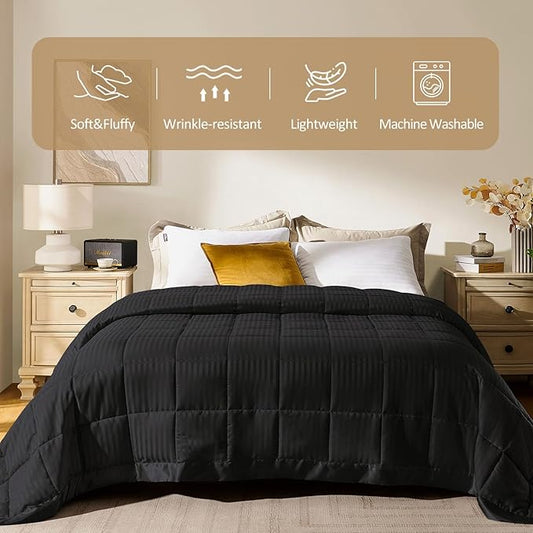downluxe Queen Size Blanket with Satin Trim, Lightweight Down Alternative Blankets Queen Size for All Season, Machine Washable (Black, 90x90 Inch)