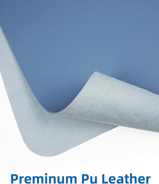 Leather Desk Pad Blotter,Mouse Pad,Office Desk Mat, Non-Slip PU Leather Desk mat,Large Desk mat,Waterproof Keyboard mat for Office/Home/Decor (Grey Blue,23.6" x 13")