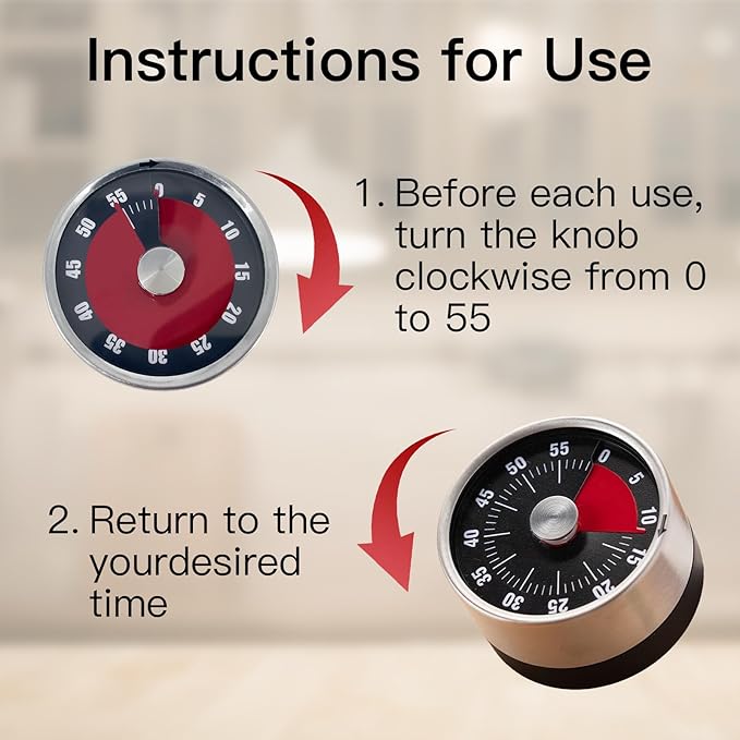 2pcs Magnetic Mechanical Kitchen Visual Timer, Countdown 60 Minute Wind Up Reminder Tool for Baking Cooking Steaming Tanning Learning