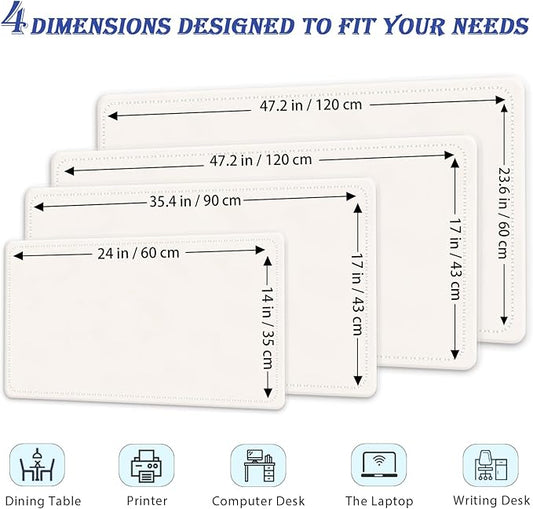 Non-Slip Desk Pad, 24" x 14" Large Mouse Pad, PU Leather Desk Mat with Suede, Laptop Desk Pad, Waterproof Keyboard Pad, Desk Blotter for Office/Home/Decor (Ivory White)