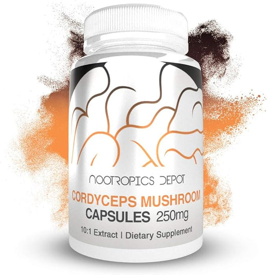 Nootropics Depot Cordyceps Mushroom Capsules |10:1 Whole Fruiting Body Extract | 250mg | 180 Count | Cordyceps militaris