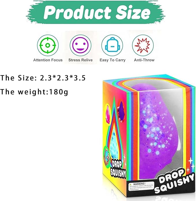 2 Packs Dream Squishy Drop Stress Balls for Adults Fidget Toys, Fidgets Silicone Sensory Toys for Kids Autism, ADHD, Sensory Stress Relief Toys Birthday Day Gifts, Stocking Stuffer Gift (Purple Red)