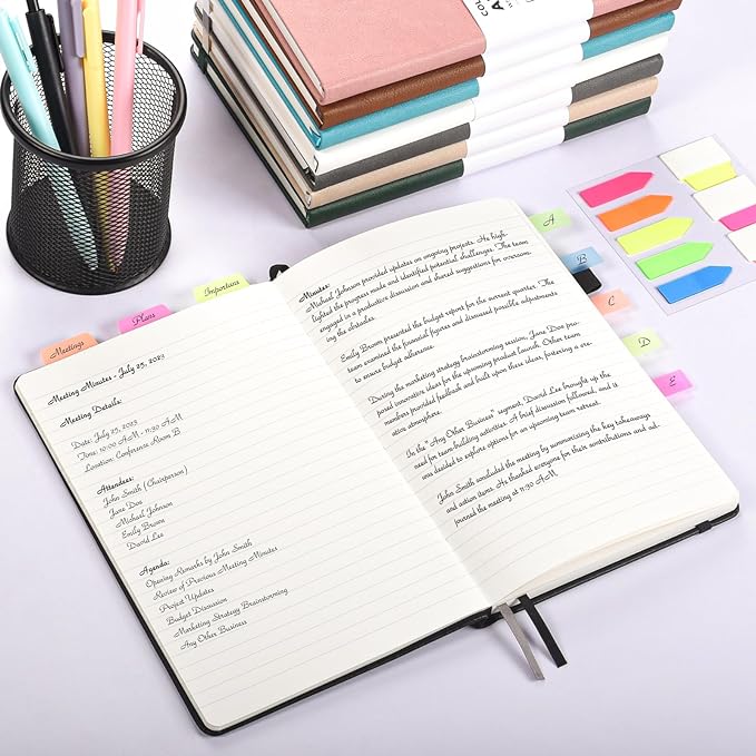 Lined Journal Notebook, 3 Pack A5 College Ruled Notebooks for Work, Hardcover Notebook Each with 2 Pockets & Pen, Leather Journal for Women, Men, 160 Pages, 100GSM Thick Paper (Blue, Purple, Green)