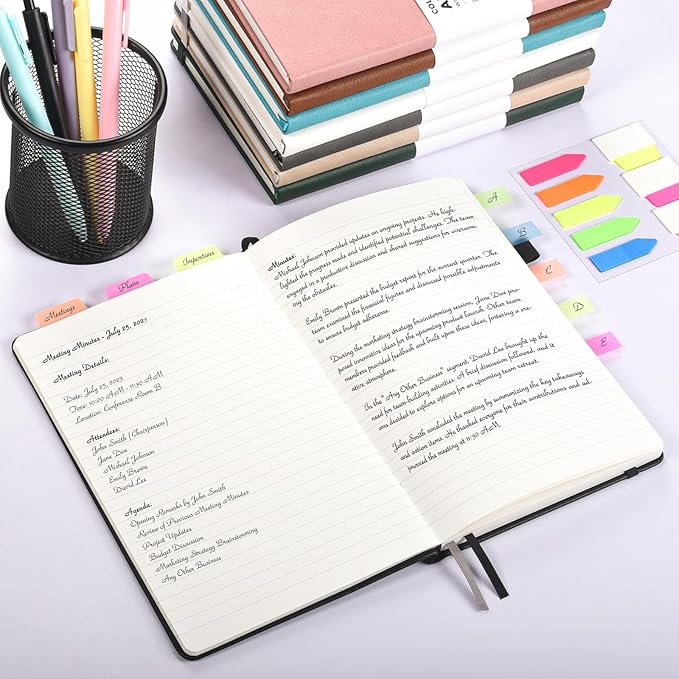 Lined Journal Notebook, 3 Pack A5 College Ruled Notebooks for Work, Hardcover Notebook Each with 2 Pockets & Pen, Leather Journal for Women, Men, 160 Pages, 100GSM Thick Paper (Black, Brown, Grey)