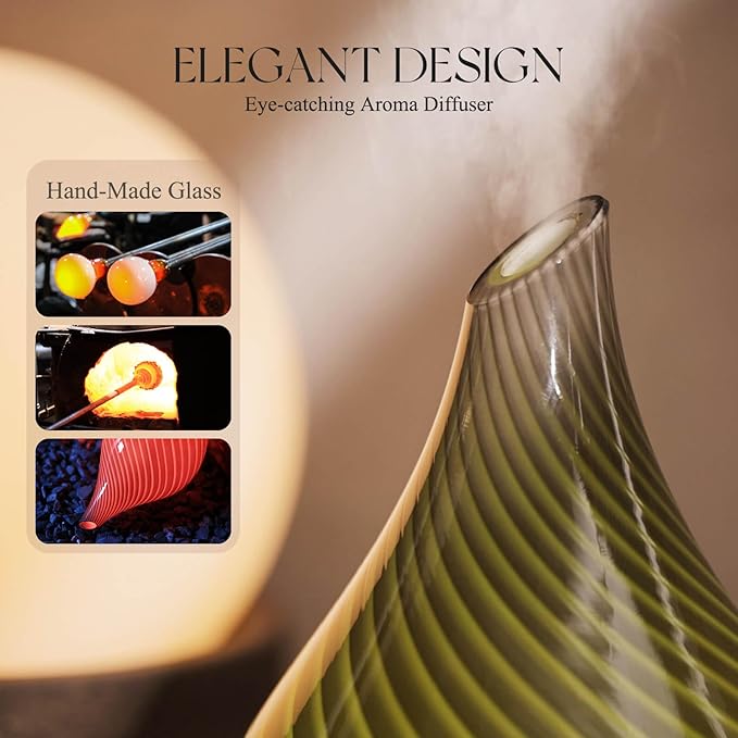 Porseme 150ml Essential Oil Diffuser Glass Color Changing Aroma Air Diffusers Aromatherapy Ultrasonic Cool Mist Humidifier 6 Running Hours Waterless Auto-Off for Sleeping Yoga Office Spa (Pure Grey)